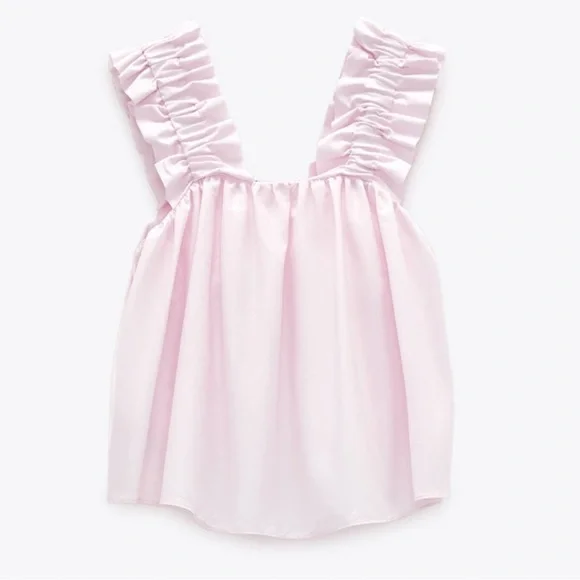 Zara Pink Poplin Ruffled Top - Picture 6 of 9